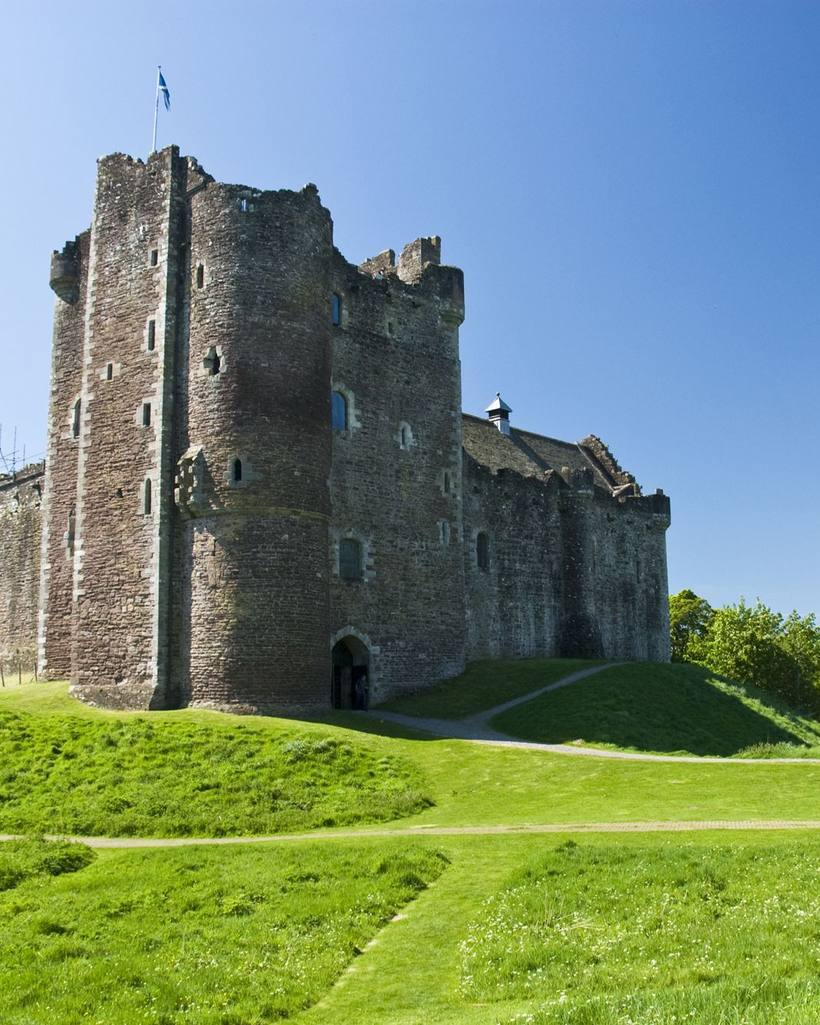 Doune Castle, a Stewart stronghold, rising above open parkland